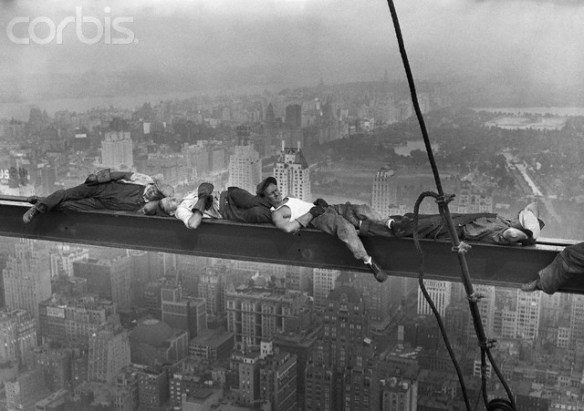 Construction Workers Resting on Steel Beam Above Manhattan